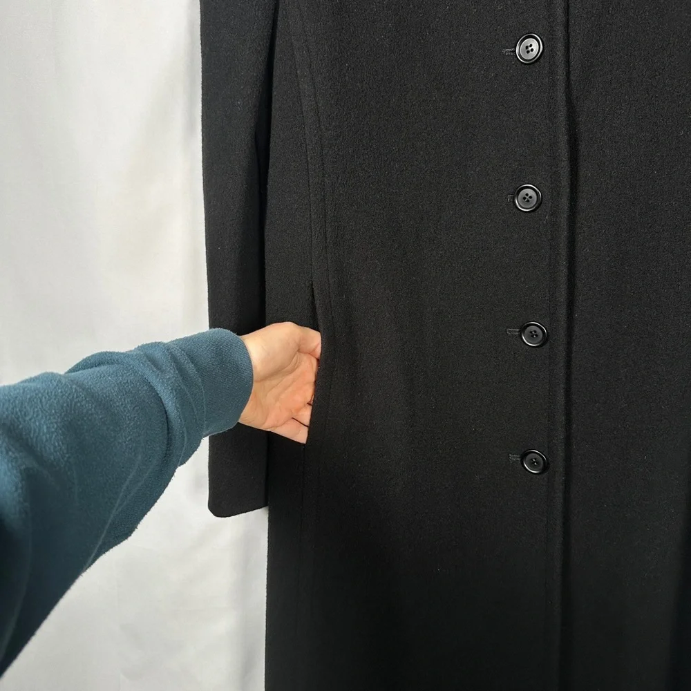 Steve By Searle Long Wool Cashmere Overcoat Black Size 10 - Picture 5 of 12